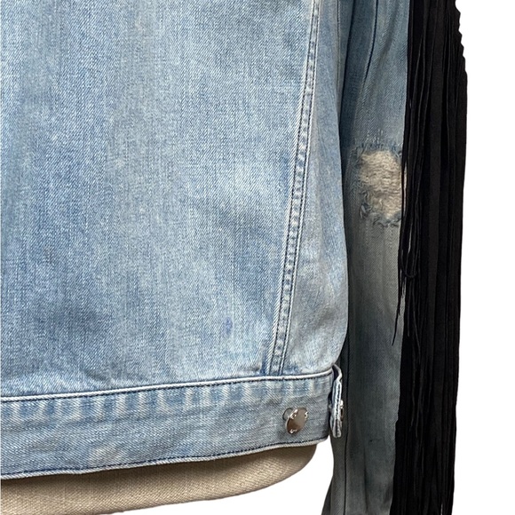 BLK DNM  Blue Denim Black Fringe Jean Jacket Size Small - Picture 12 of 16